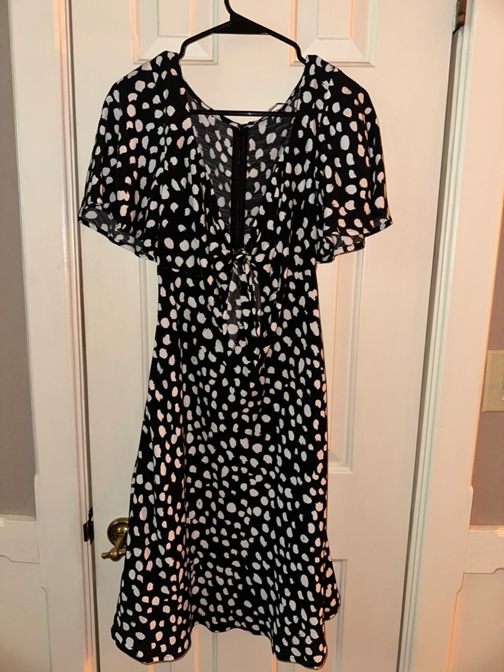 Black and White Polka Dot Tie-Front Dress